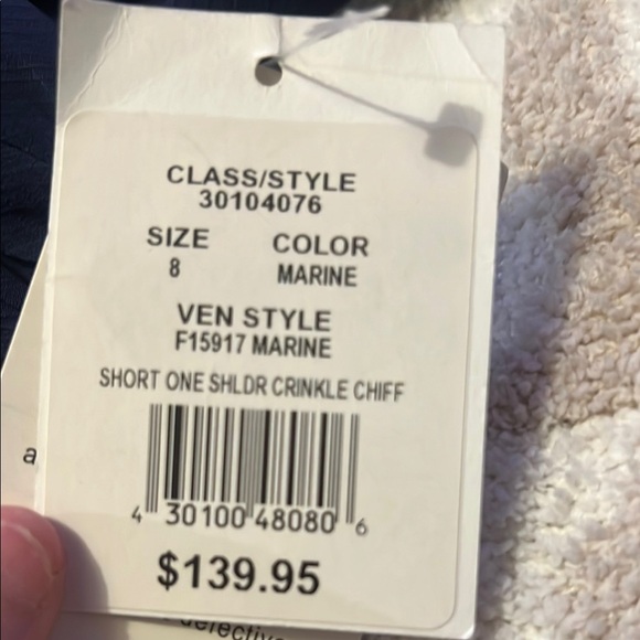 David’s Bridal One-Shoulder Navy Chiffon Dress NWT | Size 8 Formal Gown - Picture 2 of 7